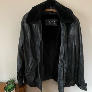 Vintage Leather Coat with Faux Fur